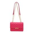 Bolso bandolera rosa con acolchado en V, cierre metálico dorado y correa de cadena - Rosa Rojo