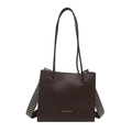 Vintage dark brown quilted tote bag with wide houndstooth strap and gold text detail - Brown
