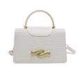 Sac blanc en cuir de crocodile avec fermoir vague doré et poignée rigide en métal - Blanc