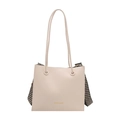Off-white quilted tote bag with houndstooth wide strap and fashion gold lettering - Beige