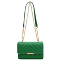 Grass green quilted crossbody bag with V-shaped stitching and golden metal chain strap - Green