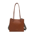 Brown quilted faux leather tote bag with stylish houndstooth strap and dual shoulder straps - Brown