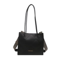 Minimalist black quilted tote bag with golden lettering and stylish houndstooth strap - Black