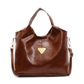 Braune Vintage-Tasche aus Öl-Wachs-Leder mit goldenem Plakette und Schultergurt - Braun