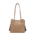 Sac fourre-tout matelassé beige avec foulard pied-de-poule et texte mode - Kaki