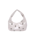 Creamy white hobo underarm bag with silver spherical rivets in glossy faux leather finish - White