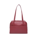 Retro donkerrode tote bag van kunstleer met lange schouderbanden en voorvak - Rood