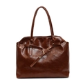 Grande borsa tote vintage marrone scuro in pelle lucida con doppi manici e finiture dorate - Marrone