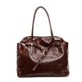 Borsa tote vintage francese in pelle cerata marrone scuro con grande capacità - caffè