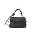 Minimalist black square handbag with knotted handle detail and gold hardware on white background - Black