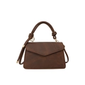 Retro dark brown frosted leather crossbody bag with top handle and gold hardware detail - Brown