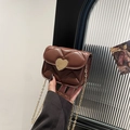 Brown quilted crossbody bag with golden heart lock and chain strap for women - Brown