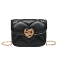 Elegante schwarze Stepptasche mit goldenem Herzverschluss und Metallkettenriemen - Schwarz