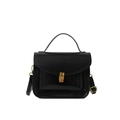 Klassische schwarze quadratische Handtasche mit Retroschloss und verstellbarem Schultergurt - Schwarz