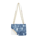 Borsa a tracolla chic in denim blu consumato e pelle bianca con catena d'oro - Bianco