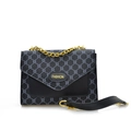 Sac bandoulière vintage en similicuir gris avec logo monogramme et chaîne dorée chic - Noir