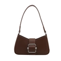 French retro dark brown underarm bag in matte synthetic leather with silver buckle - Brown
