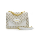 Sac à bandoulière rétro blanc avec motif vintage marron et chaîne dorée - Blanc