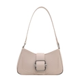 Chic beige leather shoulder bag with a stylish gold metal clasp and streamlined shape - White