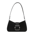 Elegant black underarm bag with a curved silhouette and bold silver square buckle - Black