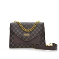 Sac bandoulière rétro marron foncé avec motif de chaîne M et sangle dorée - Marron