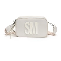White rectangular crossbody camera bag with 3D SM letter and patterned wide strap - White