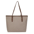 Borsa tote marrone e beige con motivo geometrico e spalline lunghe sottili - Cachi