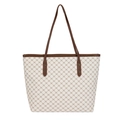 Borsa tote a scacchi con finiture in pelle marrone e grande capacità per l'uso quotidiano - Bianco