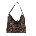 Luipaardprint shopper met zwarte strik en lederen schouderband op witte achtergrond - Khaki