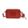 Red Saffiano leather camera bag with SM embossing and patterned wide strap - Red