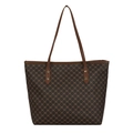 Grande borsa shopper marrone scuro con motivo geometrico e cinturini in pelle marrone - Marrone