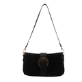 Retro black matte underarm bag for women with gold horseshoe buckle and shoulder strap - Black