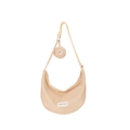 Chic beige nylon half-moon crossbody hobo bag with small round coin purse attachment - Beige