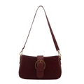 Burgundy matte faux leather shoulder bag with vintage gold horseshoe buckle in front - Red