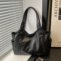 Grande borsa tote vintage nera con trama grana e cerniere verticali decorative - Nero