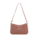 Rosa Schultertasche mit Monogramm-Muster, Metallschleife und Lederriemen für Damen - Rosa