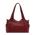 Vintage dark red faux leather tote bag with lychee texture and multi-pocket design - Red