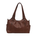 Vintage brown tote bag with zipper details and rivets for stylish commuting women - Brown