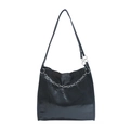 Grand sac cabas noir brillant en similicuir avec chaîne argentée et longues anses - Noir