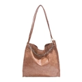 Grand sac cabas marron rétro avec texture vintage et chaîne en métal argenté - Marron