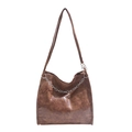 Sac fourre-tout vintage français en cuir huilé marron avec chaîne en métal argenté - Marron