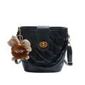 Black quilted bucket bag with gold twist lock and a cute plush monster charm - No Pendant / Black