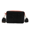 Minimalist color-block crossbody bag with wide shoulder strap and SM embossed design - Black