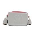 Three-tone color block crossbody bag with SM embossed logo and wide shoulder strap - White