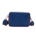 Three-color crossbody bag in navy, red, and white with SM embossed detail and wide strap - Blue