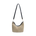 Borsa tote in paglia intrecciata da donna con spallacci in ecopelle nera e fibbie dorate - Nero