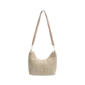 Elegante borsa tote in paglia beige intrecciata con tracolla in pelle color crema - Cachi