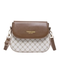 Bolso bandolera marrón y crema con monograma geométrico y hebilla dorada - Blanco