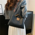Black geometric quilted PU leather handbag with vintage colorful woven shoulder strap - Black and Brown