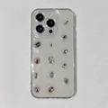 Dettaglio della custodia iPhone glitter con strass rosa e argento scintillanti su TPU trasparente - Glitter Bianco Strass Gemma Rosa e Bianca / iPhone 7/8/SE 2020